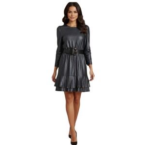 Michael Michael Kors Black Metallic Eyelet Ruffle Mini Dress Womens M No Belt